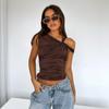 European-American Women's Asymmetrical One-Shoulder Pleated Slim-Fit Tank Top