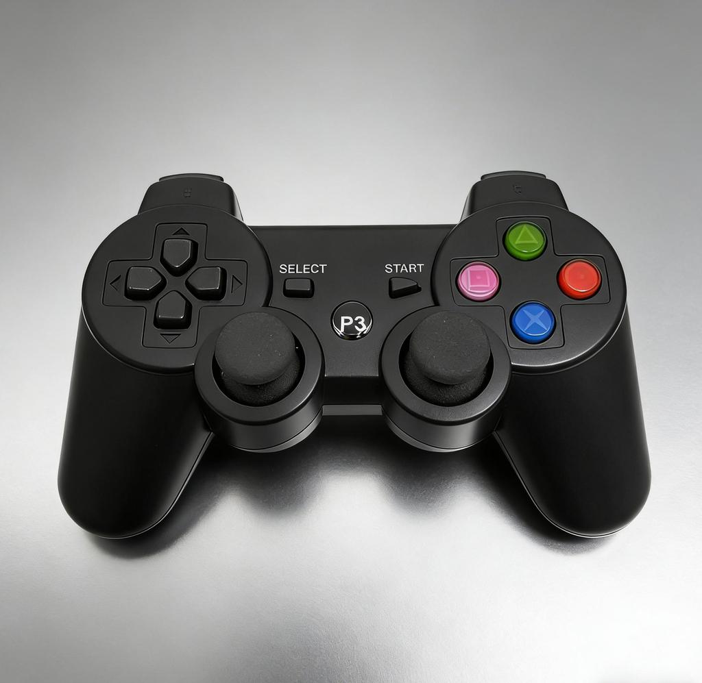 Wired Controller for PS3, Ergonomic Black, Colorful Buttons (Green/Pink/Red/Blue), Analog Sticks, No Lag