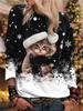 3D Print Women's Christmas Cutecat Print Hoodie Festive Pullover Sweatshirt Long Sleeve Casual Wear Fall Winter Holiday Style