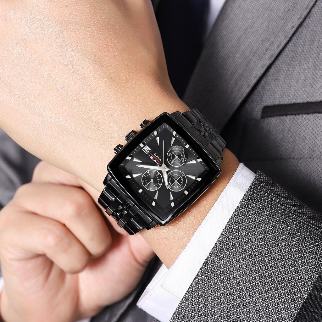 Skmei Luxury Quartz Mens Casual Top Brand Square Watches Movement Waterproof Mens Wristwatches Date Week Display Male Clock