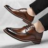 New Designer Brand Men Formal Shoes Luxury Banquet Groom's Wedding Shoes Retro Brown Men's Leather Casual Shoes Pointed Lace Up