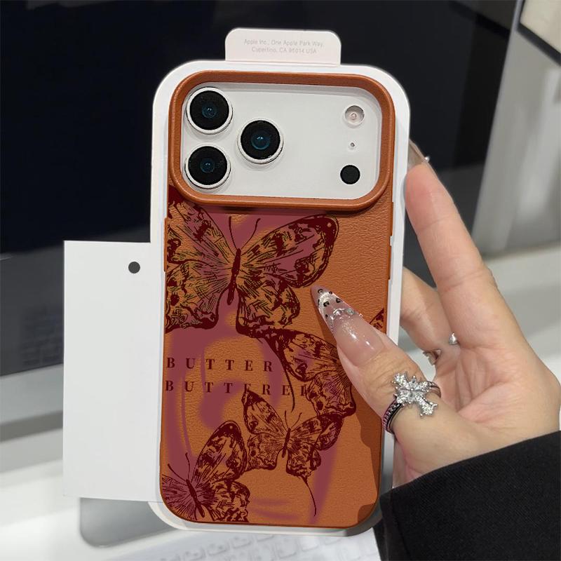 Colored Butterfly Printed Phone Case For iPhone 17e 17 Pro 16 15 14 13 Pro Max 16e 11 Shockproof Soft TPU Leather Texture Cover