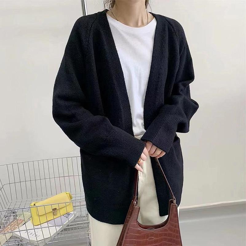 Retro Versatile Sweater Jacket Women's Pocket Buckle-free Spring and Autumn Loose Lazy Style Foreign Style Wear Knitted Cardigan
