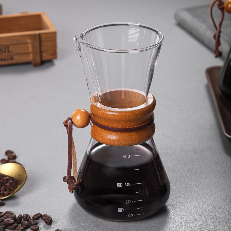 High Temperature Resistant Glass Hand Brewed Coffee Pot Capacity 400-800 Ml Filter Double Layer Design
