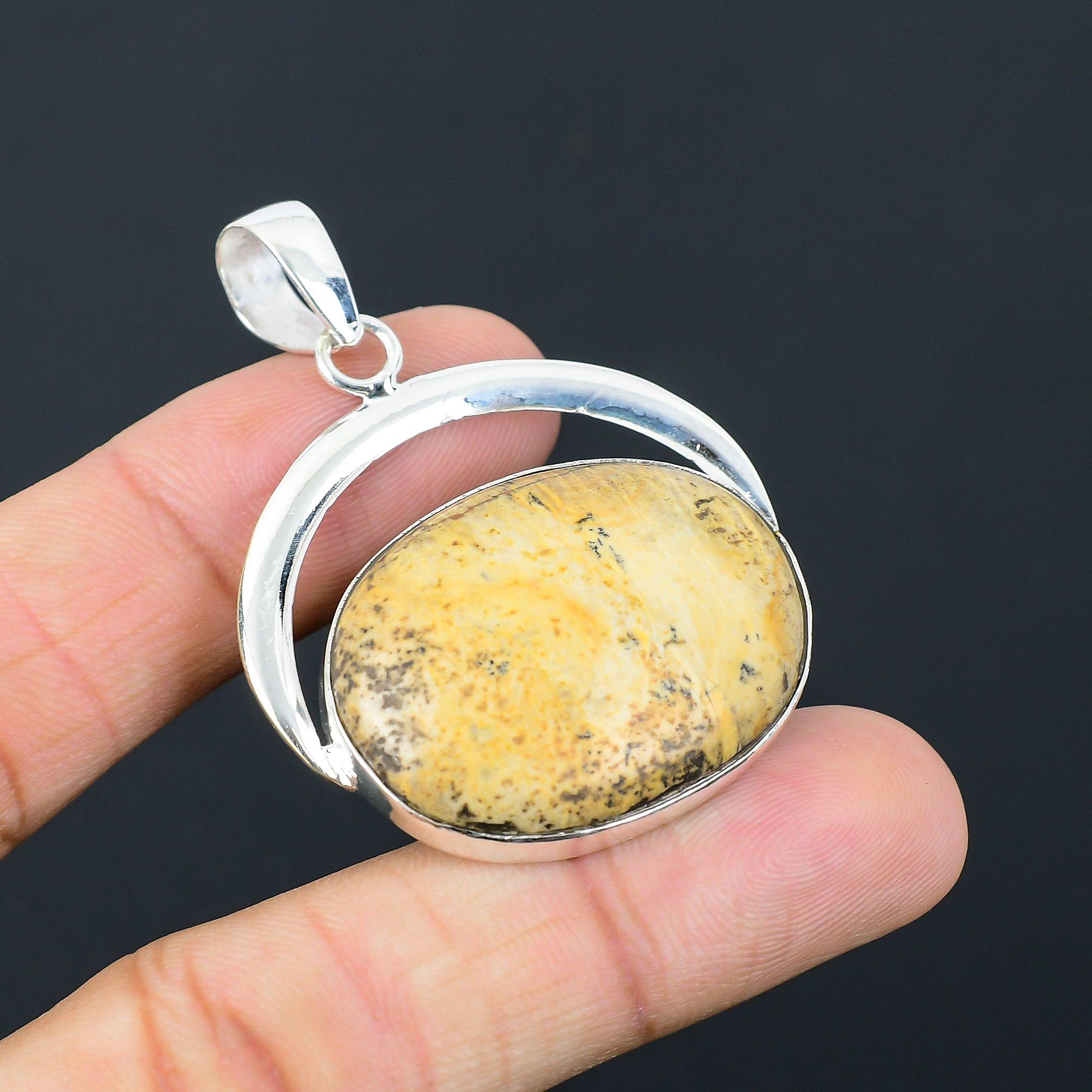 Friendship Day Deal Oval Picture Jasper Gemstone Mother Boho Pendant 925 Silver