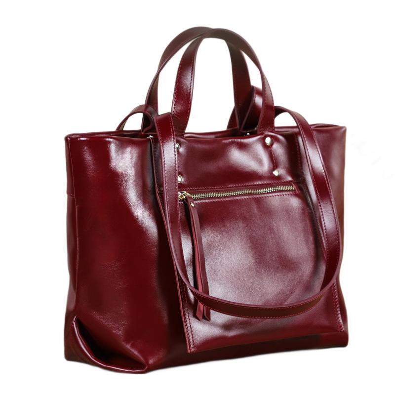 Women's Full-Grain Cowhide Large-Capacity Handbag - Genuine Leather, Business Commuting, 14-Inch Laptop Bag, Single-Shoulder Design.