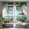 2PCS Tropical Beach Blackout Curtains   Seaside View Polyester Drapes for Living Room   Bedroom   Office - Modern Coastal Decor