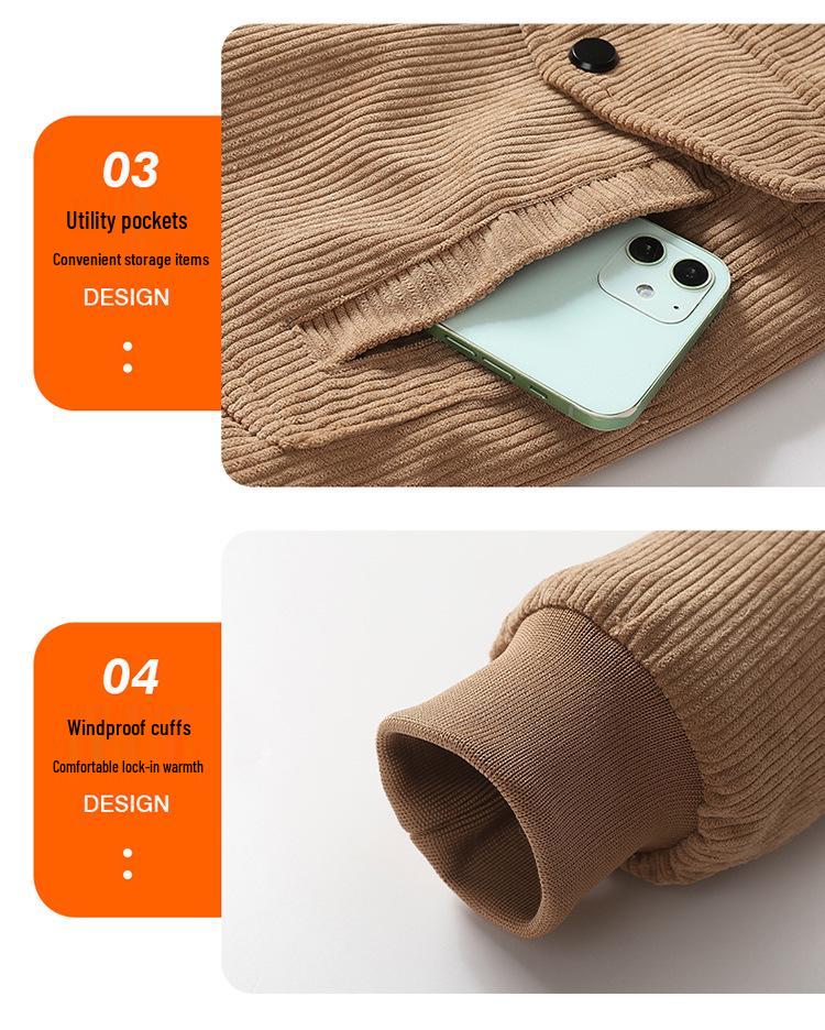 Winter 2025 Men's Lambswool-Lined Corduroy Workwear: Fashionable, Casual, Loose, and Warm Cotton Apparel
