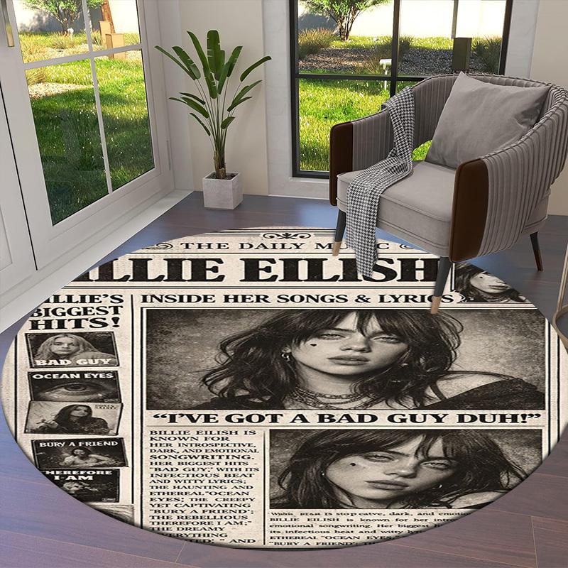 Billie Eilish Round Area Rug,Carpet Rug for Living Room Bedroom Sofa Playroom Decor,Non-slip Floor Mat