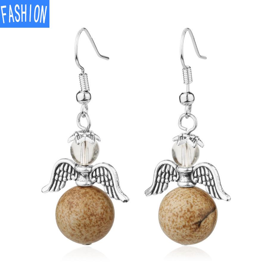 European and American Trinkets Natural Crystal Angel Wings European and American Earrings Autumn and Winter Kaai Female Earrings