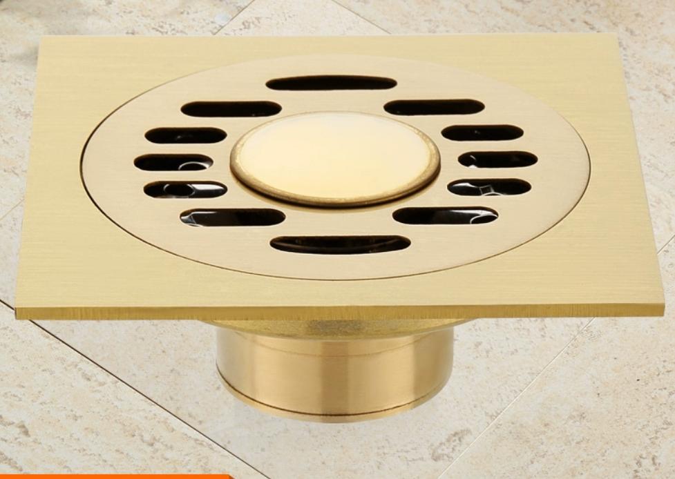

Tuqiu Floor Drains Gold Brass Shower Floor Drain Bathroom Deodorant Euro Chrome Square Floor Drain Strainer Cover Grate Waste