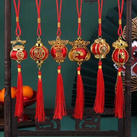 Red Lucky Hanging Lanterns Mini Chinese New Year Lantern Decoration with Tassel for Spring Festival Wedding Party Decor