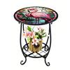 Huaqianguhh Outdoor Side Table, Round Small Mosaic Bird Butterfly Patio Accent, Indoor End Plant Coffee Tea Table for Yard Porch Garden Living