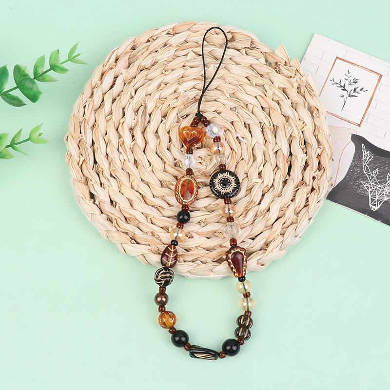 Retro Chinese Style Bead Hand-Held Chain Wrist Short Hanging Rope Phone Case Car Keychain Bag Pendant For Women