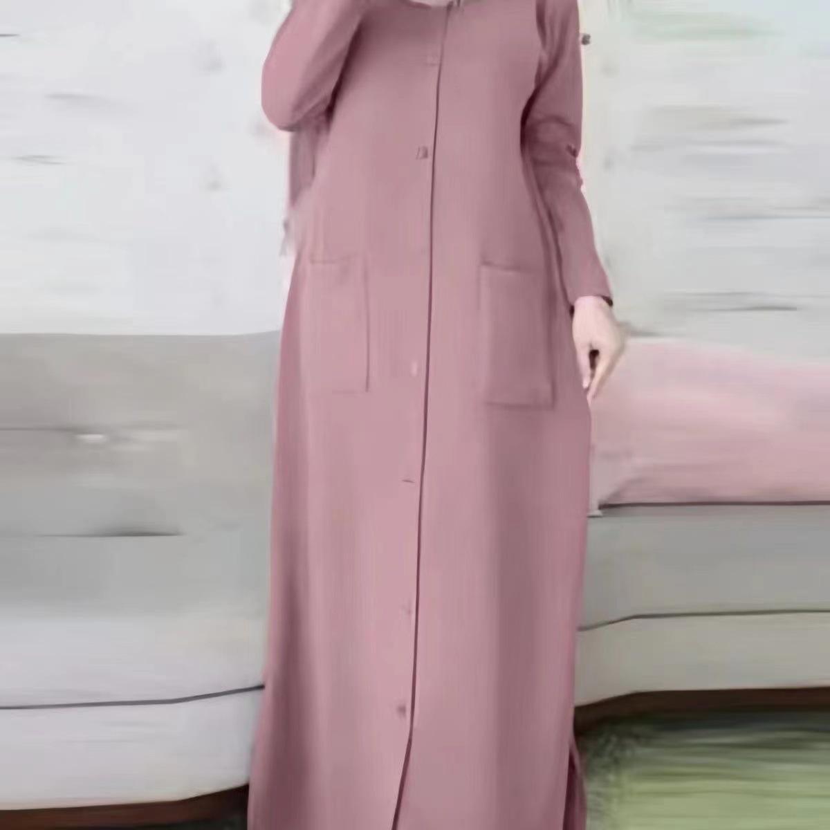 

Middle East Muslim Solid Color Long Sleeve Loose Fit Round Neck Shirt Dress XL рожевий