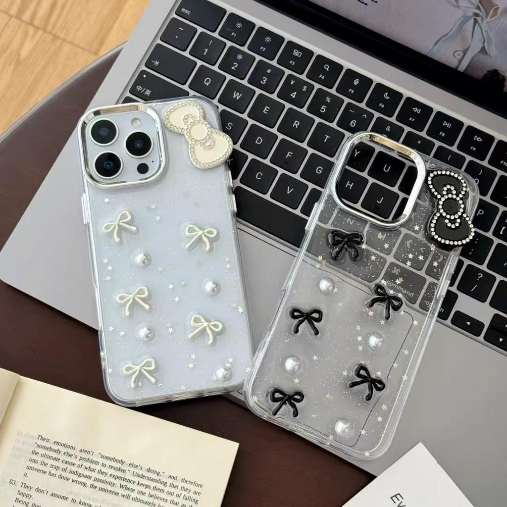 Pearl Bow Phone Case for IPhone17pro Glitter Powder for Apple 16 Transparent Women's Creative 15 Exquisite