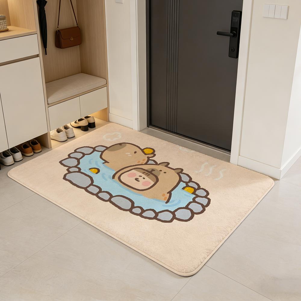 Anime C-capybara Floor Mat Flannel Door Mat Non-Slip Absorbent Washable Indoor Home Rug