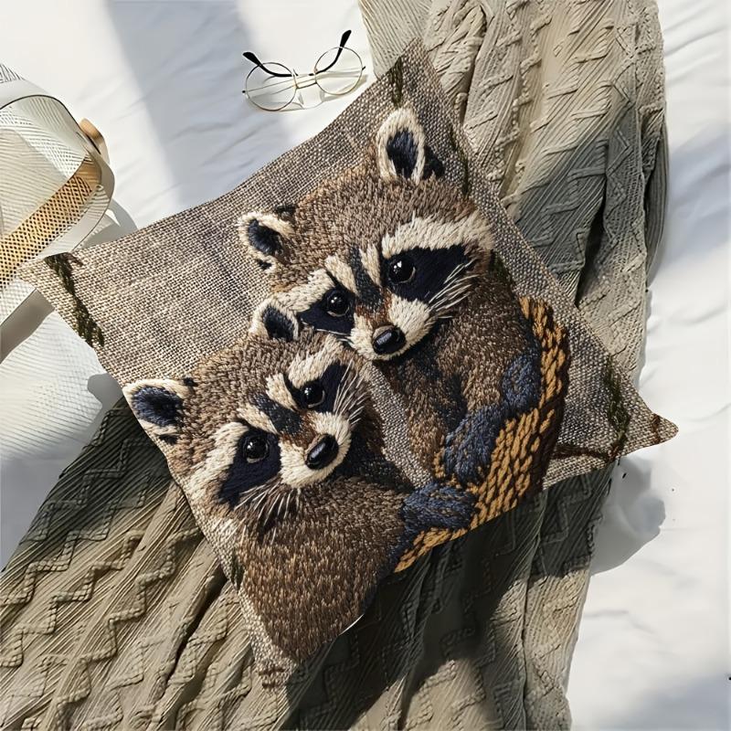 1Pc Vintage Raccoon Throw Cushion Covers Chair Living Room Pillowcase Cozy Zipper Sofa Pillow Covers Bedroom Indoor Home Decor