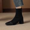 Krazing Pot Microfiber Winter Round Toe Western Boots Thick High Heels Zipper Women Flock Patch Work Ankle Boots