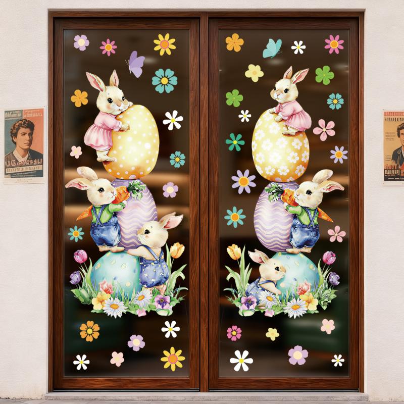 Easter Stacking Rabbit And Egg Laying Atmosphere Decoration Stickers Display Window Refrigerator Static Cling Stickers