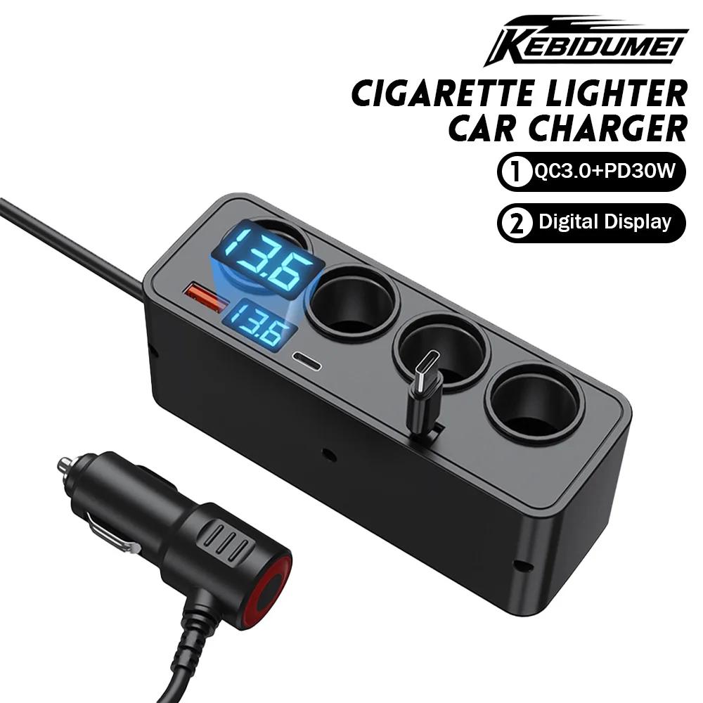 1to4 Car Fast Charge Adapter QC3.0+PD30W Car Charger Digital Display Phone Chargers 12V 24V Adapter Car Accessories