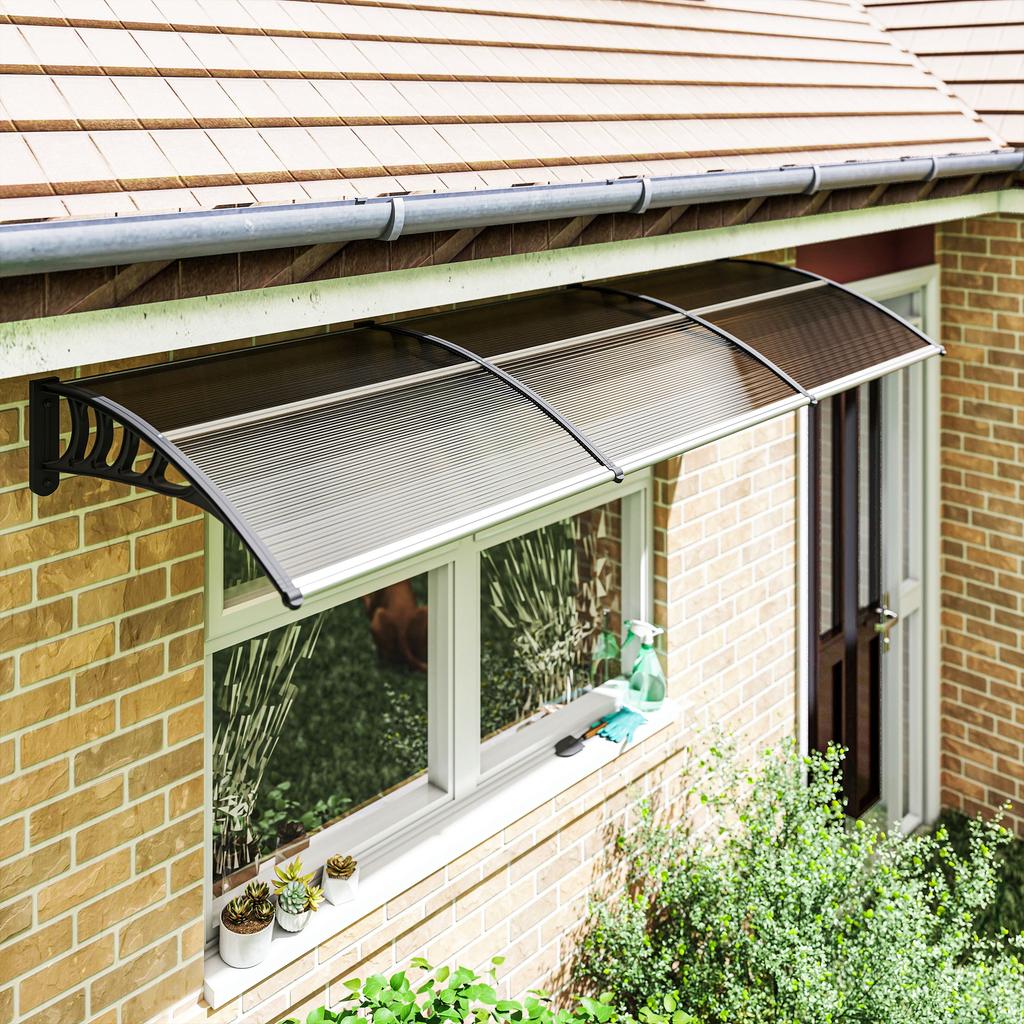 Front Door Canopy, Outdoor Awning, Rain Shelter, 303 X 96cm , Brown