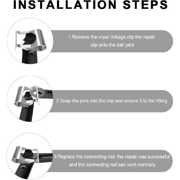4 PCS Wiper Repair Clip, Automotive Windscreen Motor Linkage Bushing Rods Arms Link Repair Clip Kit, Universal Windshield Wiper Vehicle Steel Linkage