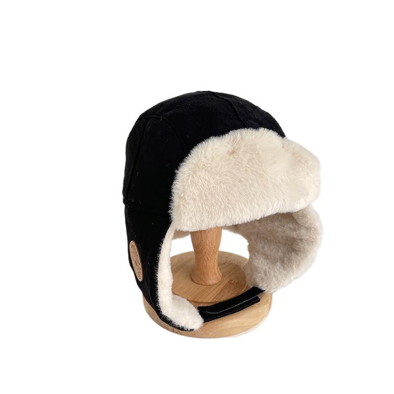 

Милая лыжная шапочка с очками, защитные очки, плюшевая пилотская шапка, модные защитные головные уборы, уличная одежда Black