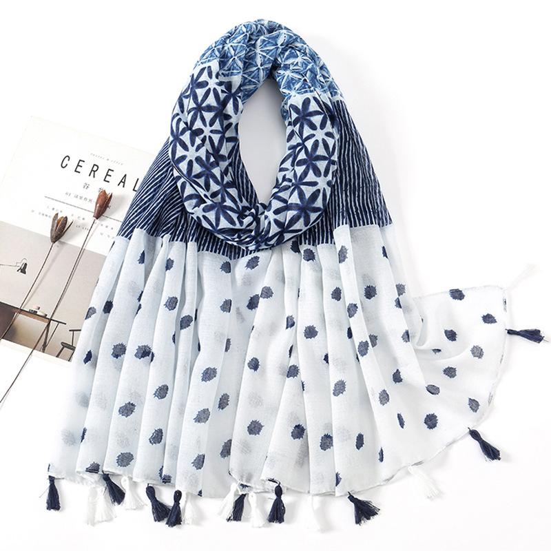 Literarischer kleiner frischer Retro-Fransenschal aus Baumwolle und Leinen, schöner bedruckter Seidenschal für Damen, japanischer Sonnenschutzschal