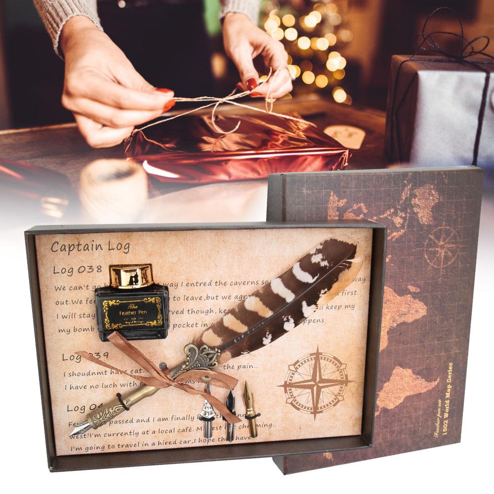 Vintage  Pen Fountain Pens With Empty Ink Bottle  3 Nibs Set Stationery Gift