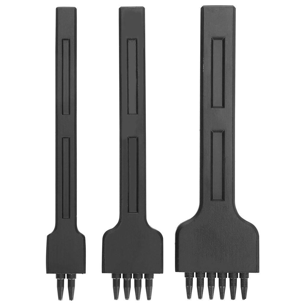 3Pcs 4mm Spacing Prong Chisel Black Alloy Steel 246 Teeth for Round Hole DIY Leather Punching