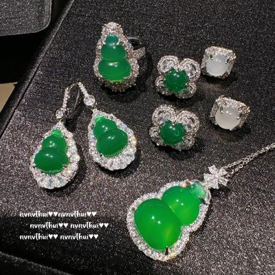 Brasilianska Gröna Kalcedon Gurka Örhängen och Halsband Set – Ny Kinesisk Stil Kraftsmycken