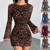 Moda Kawaii para Chicas Tops Estudiante Dibujos Animados Casual Ropa de Mujer Vestido de Manga Larga Estampado de Leopardo Malla Elegante Sexy para Mujer