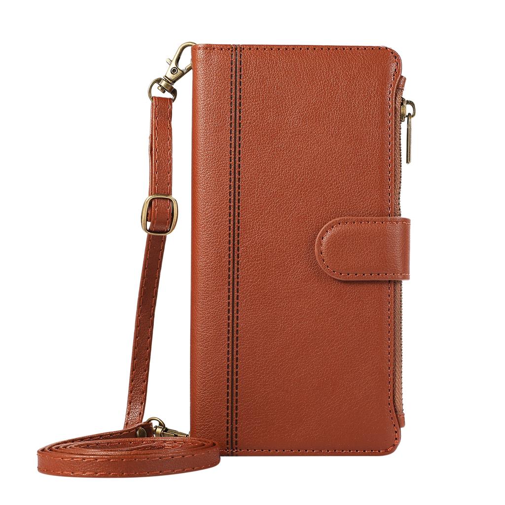 For Samsung Galaxy A16 4G/5G/A26 5G Case Multi Card Slots Zipper Leather Phone Cover with Shoulder Strap/Wrist Strap