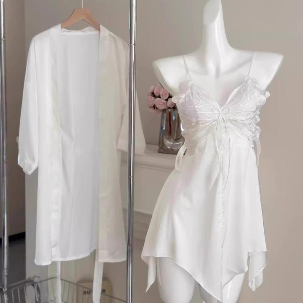 Women's Sexy Backless Camisole Pajama Set - Ice Silk Two-Piece with Chest Pad for Autumn/Winter