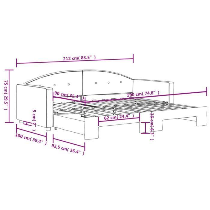 VidaXL Daybed with Trundle Bed Light Grey 90x190 Cm Velvet 3197314