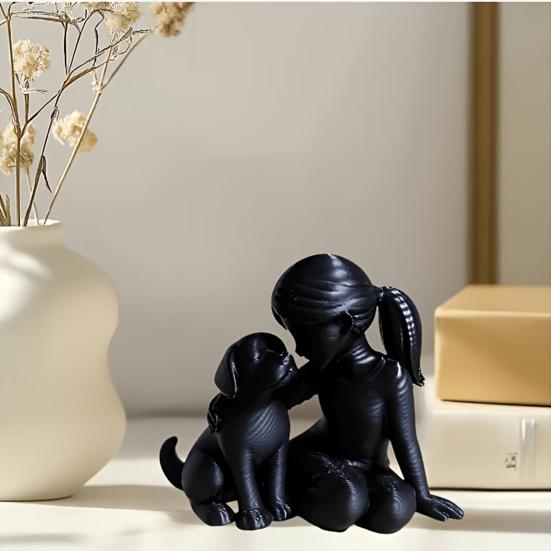 Girl And Dog Statue Nordic Style Desktop Girl Dog Figurine for Bedroom Living Room Home Office Shelf Desk Decor
