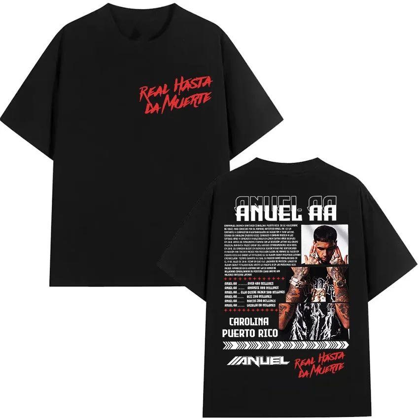 Hip Hop Gothic T-Shirt Rapper Anuel AA Real Hasta La Muerte Tour New Album T-Shirt Print Cotton Short Sleeve T-Shirt Unisex