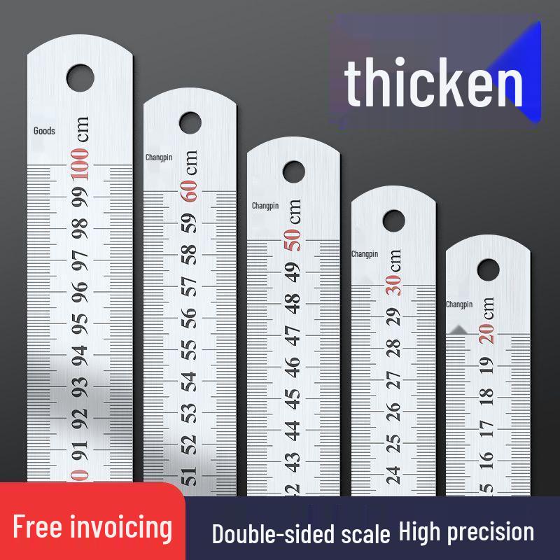 Stainless Steel Ruler - Available in 15/20/30/50cm and 1 Meter, Thickened Plate Straight Scale Ruler