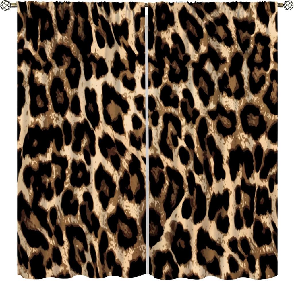 Brown Leopard Print Curtains Cheetah Safari Animal Tiger Skin Pattern Art Printed Living Room Curtain With Rod Pocket Darkening Polyester Perfect For