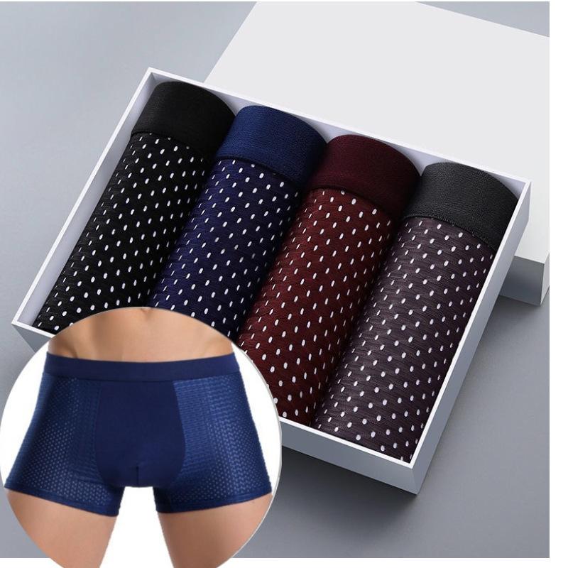 4 Pairs Of Underwear Gift Box Men's Ice Silk Boxer Shorts Sexy Loose Cool Mesh Comfortable Close-fitting Boxer Shorts