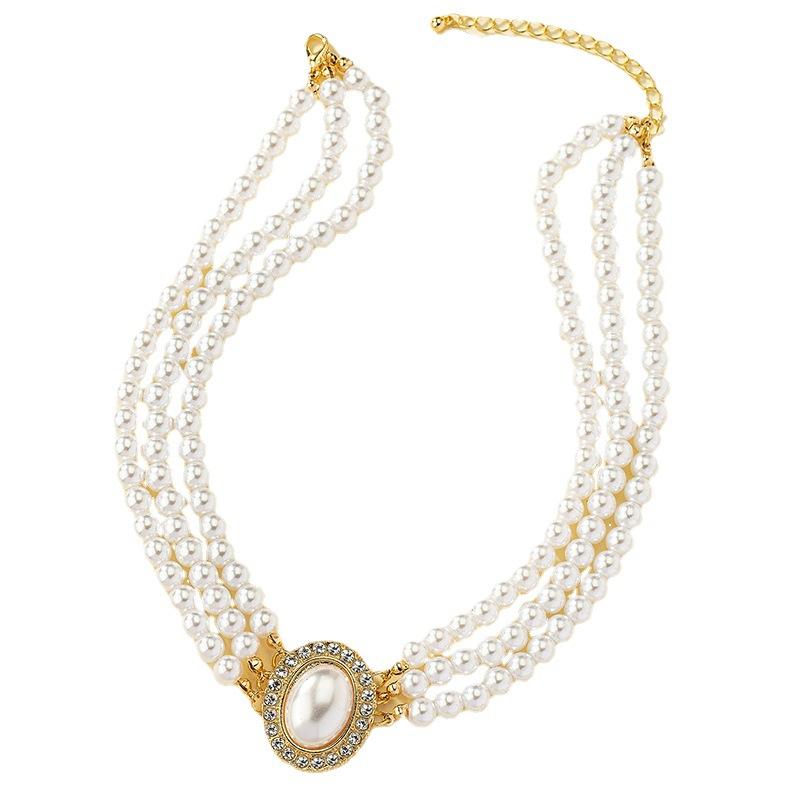 Französische Elegante Retro Mehrschichtige Perlenkette Damen Koreanisches Temperament Nische Design Sinn Diamantbesetzt Liebe Schlüsselbeinkette