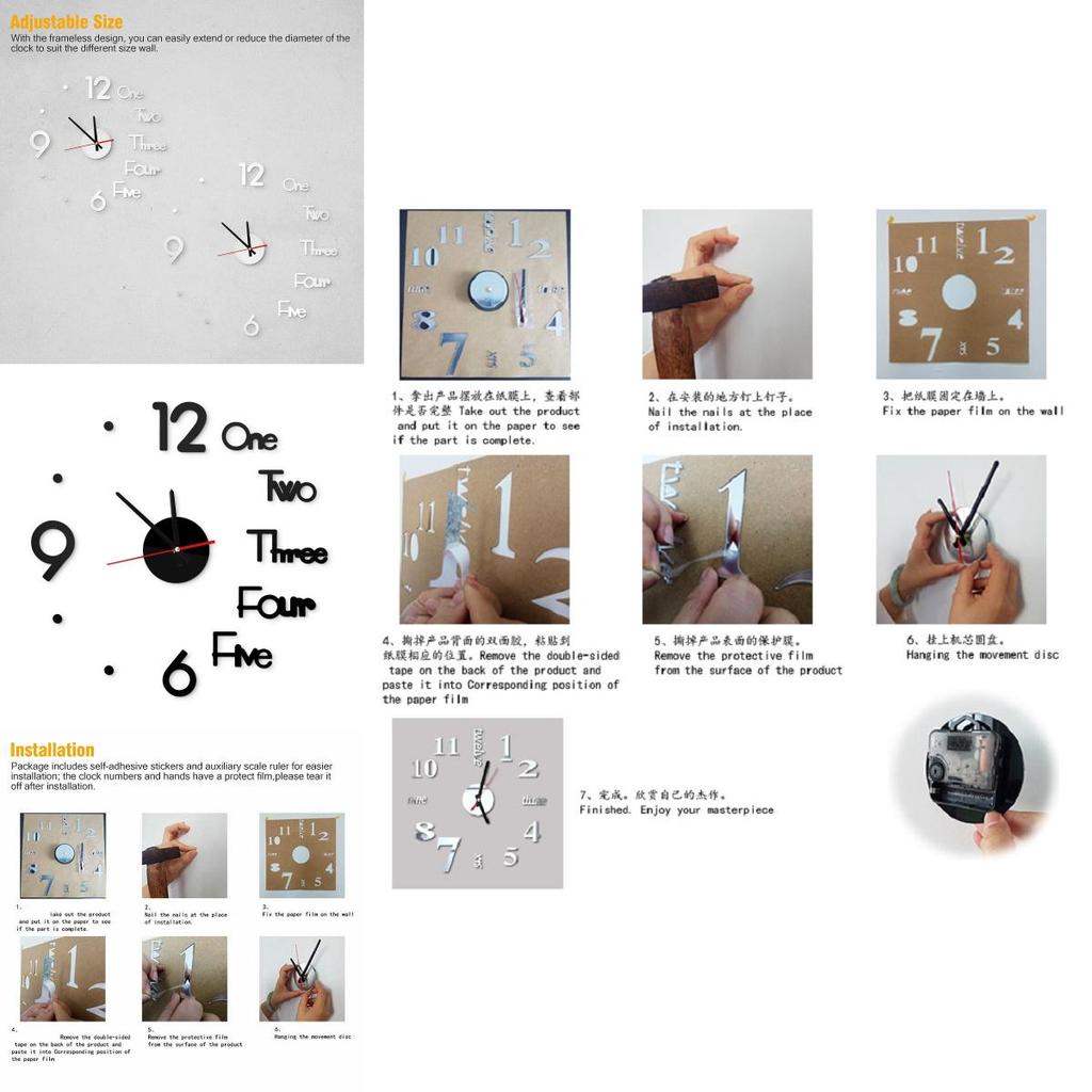 Elegant Large Wall Clock With 3d Stickers And Roman Numerals For Home Decor