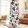 Women Plus Size Round Neck Keyhole Cutout Short Sleeve Blue Printed Maxi Dress