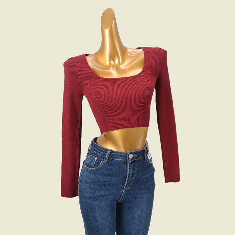 Foreign Trade Square Collar Slimming High Waist Pullover Long-Sleeved Sweater