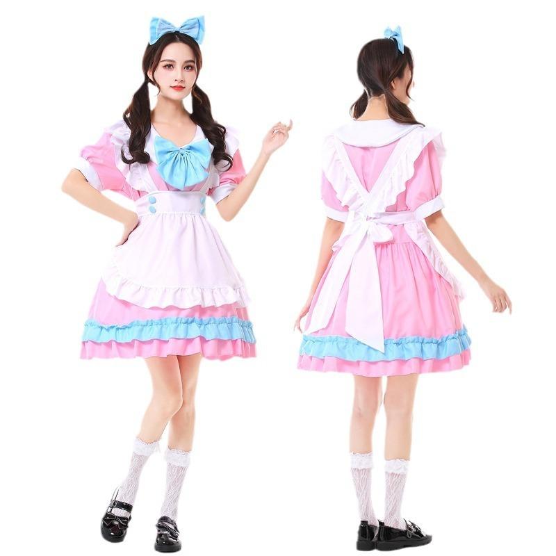 Halloween Cute Maid Outfit Super Cute Big Bow Lolita Cute Loli Dress Plus Size Costume