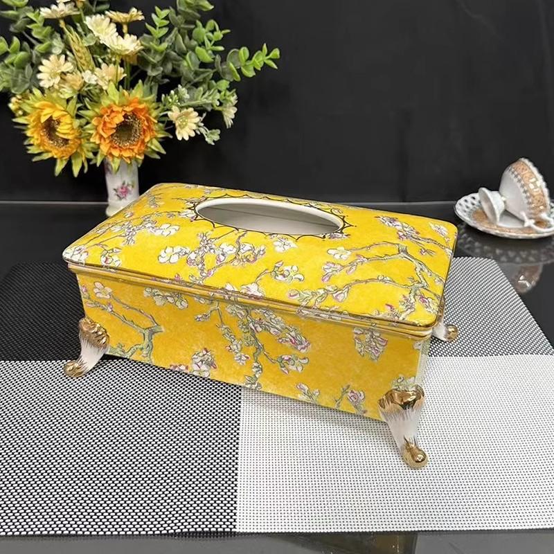 

European style ceramic tissue box full of flowers, living room coffee table, table, paper drawer, high-end storage box, home res