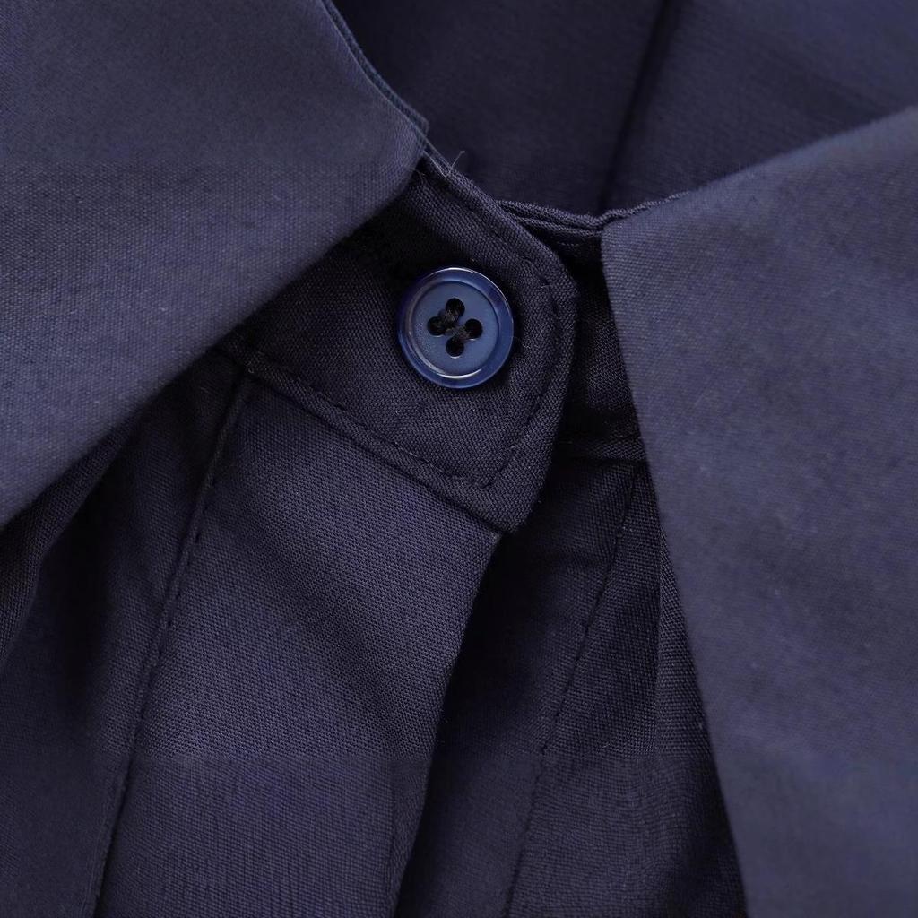 European & American Women's 2024 Autumn/Winter Fashion Turn-down Collar Pleated Poplin Shirt