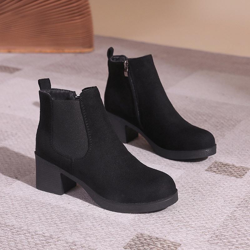 

Women s Matte Mid-heel Martin Boots - Thick-soled, Versatile British Style for Autumn/Winter. 41 чёрный