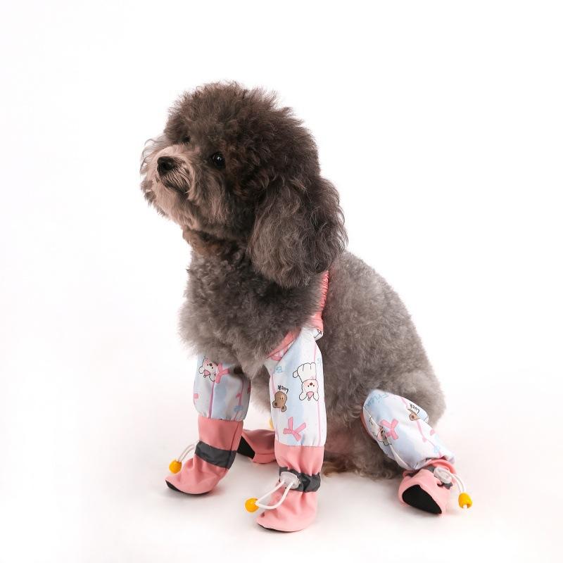 Autumn and Winter Dog Shoe Covers Dust Pants for Small Bear Plaid Jumpsuit Walking Clothes for Outdoor Activities